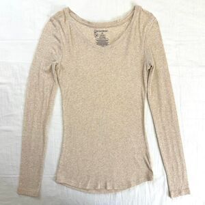 2000s No Boundaries Oatmeal V Neck Long Sleeve Top Sz M Indie Layering Staple